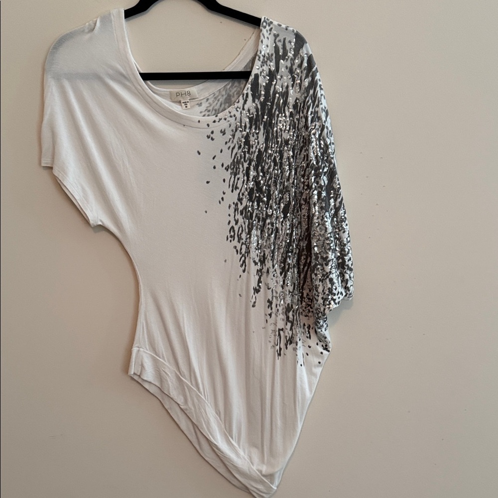 PHB White One-Shoulder Sequin-Embellished Bodysuit